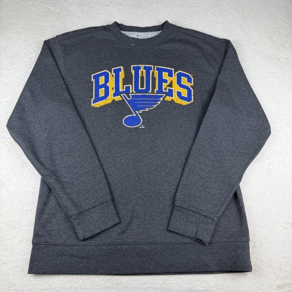 Champion St. Louis‎ Blues Crewneck Sweatshirt Men's M Gray NHL Distressed Logo
